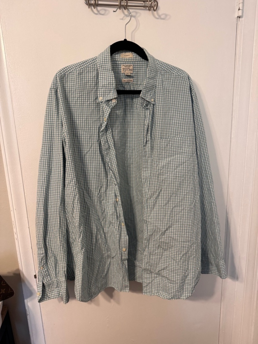 J. Crew Button-Down Men's Check Shirt in Light Green Gingham